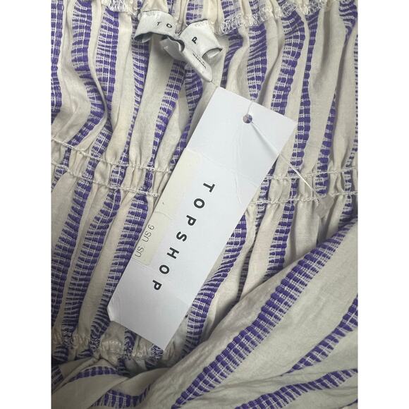 NWT Topshop Striped Romper Womens Playsuit Keyhole Tie front Pinup Smocked - Picture 8 of 10